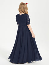 Lace Top Half Sleeved Junior Bridesmaids Dresses Dark Navy