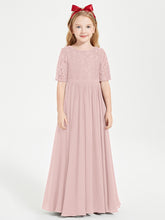 Lace Top Half Sleeved Junior Bridesmaids Dresses Dusty Rose