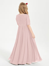 Lace Top Half Sleeved Junior Bridesmaids Dresses Dusty Rose