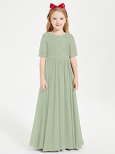 Lace Top Half Sleeved Junior Bridesmaids Dresses Dusty Sage