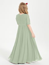 Lace Top Half Sleeved Junior Bridesmaids Dresses Dusty Sage