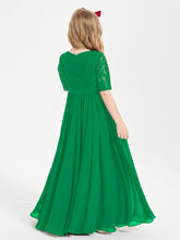 Lace Top Half Sleeved Junior Bridesmaids Dresses Emerald