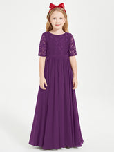 Lace Top Half Sleeved Junior Bridesmaids Dresses Grape