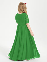 Lace Top Half Sleeved Junior Bridesmaids Dresses Green