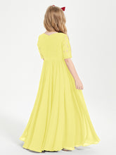 Lace Top Half Sleeved Junior Bridesmaids Dresses Lemon