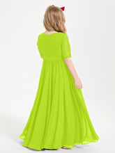 Lace Top Half Sleeved Junior Bridesmaids Dresses Lime Green