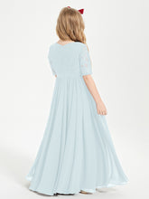 Lace Top Half Sleeved Junior Bridesmaids Dresses Mist