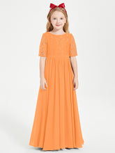 Lace Top Half Sleeved Junior Bridesmaids Dresses Orange