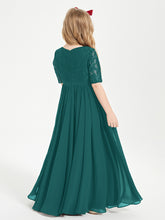 Lace Top Half Sleeved Junior Bridesmaids Dresses Peacock