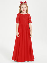 Lace Top Half Sleeved Junior Bridesmaids Dresses Red