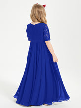 Lace Top Half Sleeved Junior Bridesmaids Dresses Royal Blue