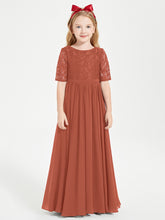 Lace Top Half Sleeved Junior Bridesmaids Dresses Rust
