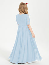 Lace Top Half Sleeved Junior Bridesmaids Dresses Sky Blue