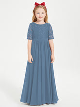 Lace Top Half Sleeved Junior Bridesmaids Dresses Slate Blue