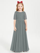 Lace Top Half Sleeved Junior Bridesmaids Dresses Steel Grey