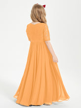 Lace Top Half Sleeved Junior Bridesmaids Dresses Tangerine