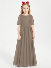 Lace Top Half Sleeved Junior Bridesmaids Dresses Taupe