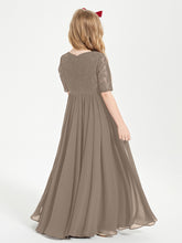 Lace Top Half Sleeved Junior Bridesmaids Dresses Taupe