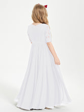 Lace Top Half Sleeved Junior Bridesmaids Dresses White