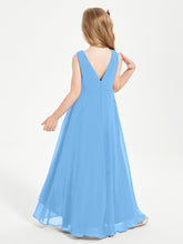 Modern Asymmetrical Cowl Neck Junior Bridesmaid Dresses Blue