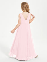 Modern Asymmetrical Cowl Neck Junior Bridesmaid Dresses Blushing Pink