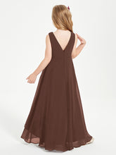 Modern Asymmetrical Cowl Neck Junior Bridesmaid Dresses Chocolate