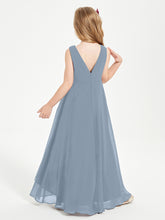 Modern Asymmetrical Cowl Neck Junior Bridesmaid Dresses Dusty Blue
