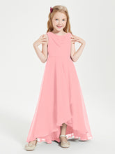 Modern Asymmetrical Cowl Neck Junior Bridesmaid Dresses Flamingo