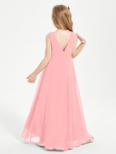 Modern Asymmetrical Cowl Neck Junior Bridesmaid Dresses Flamingo