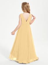 Modern Asymmetrical Cowl Neck Junior Bridesmaid Dresses Gold