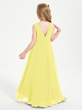 Modern Asymmetrical Cowl Neck Junior Bridesmaid Dresses Lemon