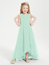 Modern Asymmetrical Cowl Neck Junior Bridesmaid Dresses Mint Green