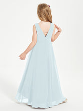 Modern Asymmetrical Cowl Neck Junior Bridesmaid Dresses Mist