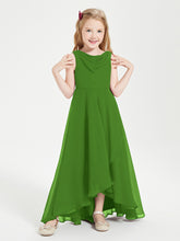 Modern Asymmetrical Cowl Neck Junior Bridesmaid Dresses Moss