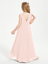 Modern Asymmetrical Cowl Neck Junior Bridesmaid Dresses Pearl Pink