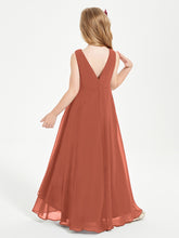 Modern Asymmetrical Cowl Neck Junior Bridesmaid Dresses Rust