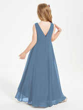 Modern Asymmetrical Cowl Neck Junior Bridesmaid Dresses Slate Blue