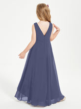 Modern Asymmetrical Cowl Neck Junior Bridesmaid Dresses Stormy