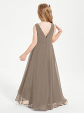 Modern Asymmetrical Cowl Neck Junior Bridesmaid Dresses Taupe