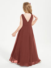 Modern Asymmetrical Cowl Neck Junior Bridesmaid Dresses Terracotta