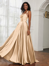 Cowl Neck Ruched Backless Dress With Slit Champagne