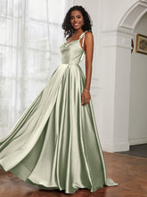 Cowl Neck Ruched Backless Dress With Slit Dusty Sage