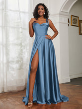 Cowl Neck Ruched Backless Dress With Slit Slate Blue