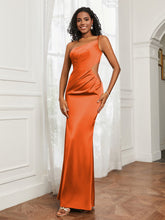 One Shoulder Stretch Satin Floor-Length Dress Burnt Orange