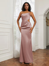 One Shoulder Stretch Satin Floor-Length Dress Dusty Rose