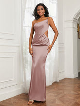 One Shoulder Stretch Satin Floor-Length Dress Dusty Rose