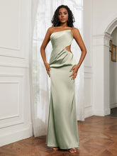One Shoulder Stretch Satin Floor-Length Dress Dusty Sage