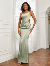 One Shoulder Stretch Satin Floor-Length Dress Dusty Sage