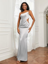 One Shoulder Stretch Satin Floor-Length Dress Ivory