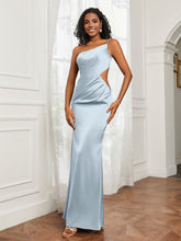 One Shoulder Stretch Satin Floor-Length Dress Mist